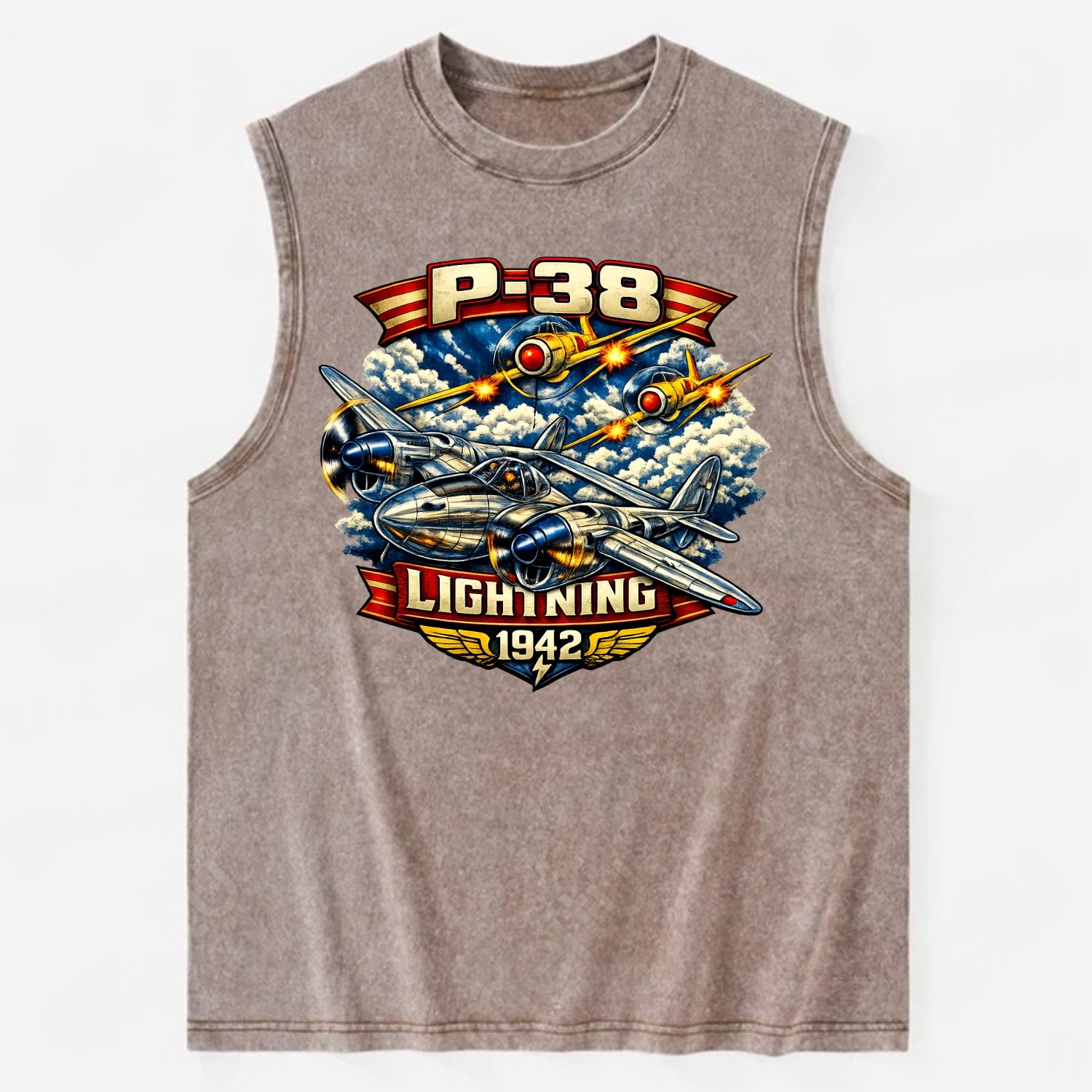 P 38 Lightning - Vintage Washed Tank - Brown