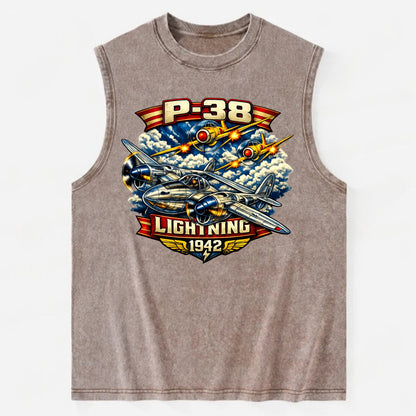 P 38 Lightning - Vintage Washed Tank - Brown