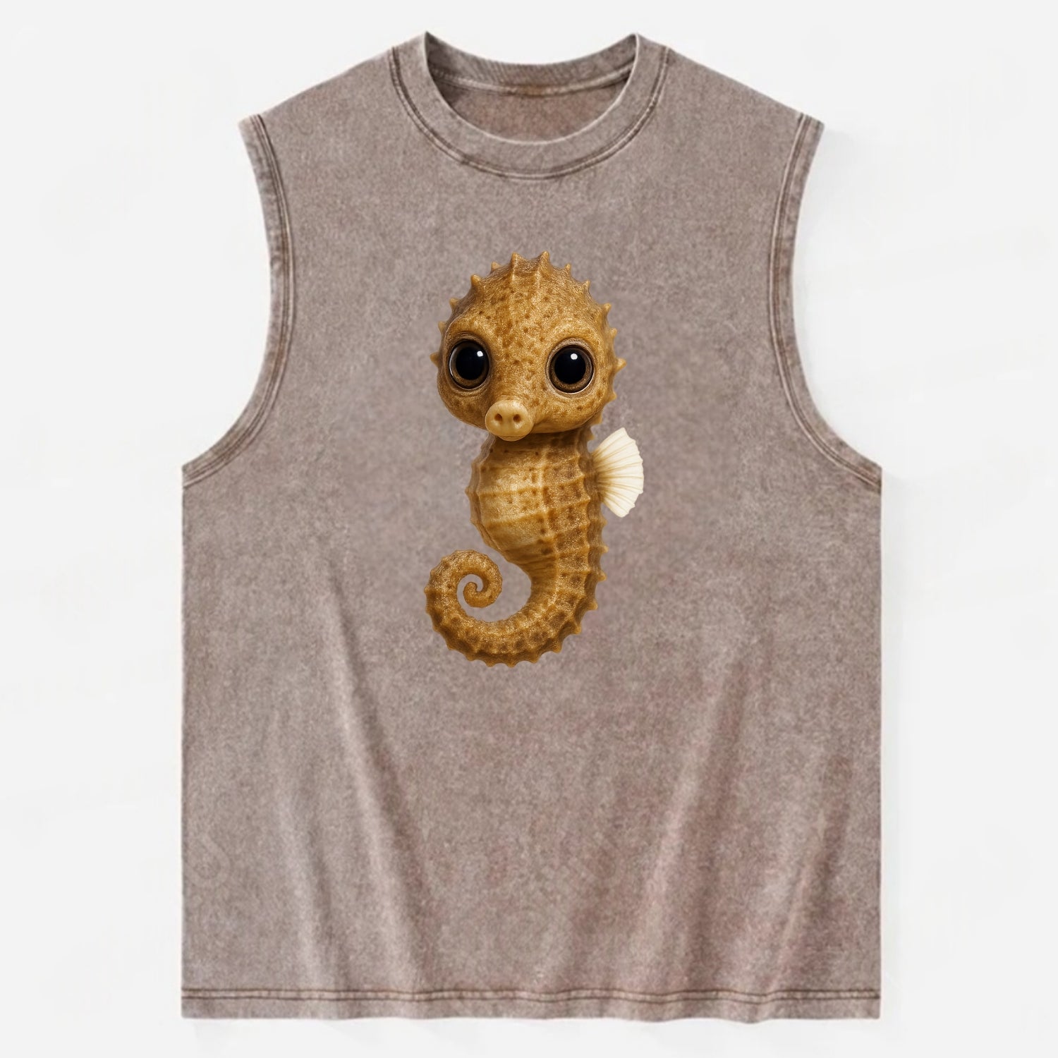 Baby Seahorse - curled tail, snout, large eyes, front-facing, delicate and - Vintage Washed Tank - Brown