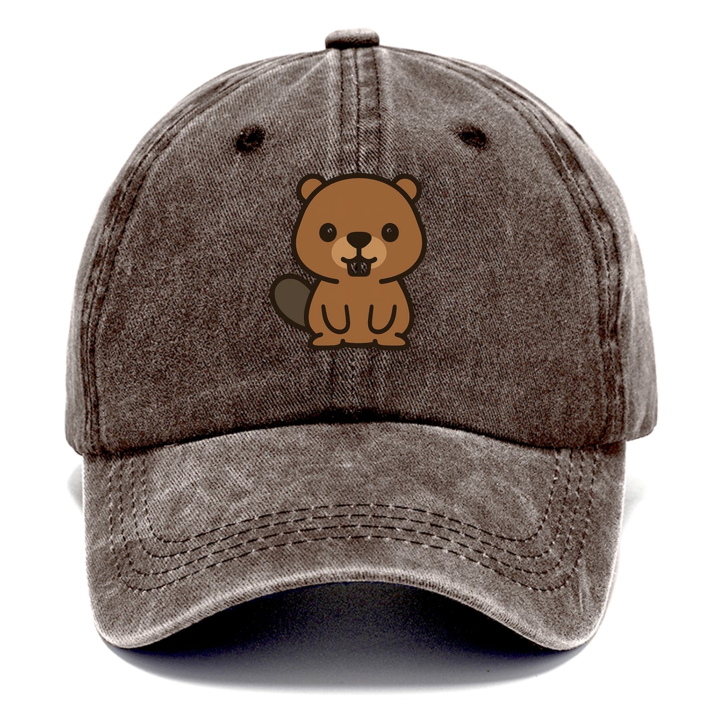 Baby Beaver - brown fur, paddle tail, buck teeth, friendly eyes, front-facing, - Classic Cap - Brown