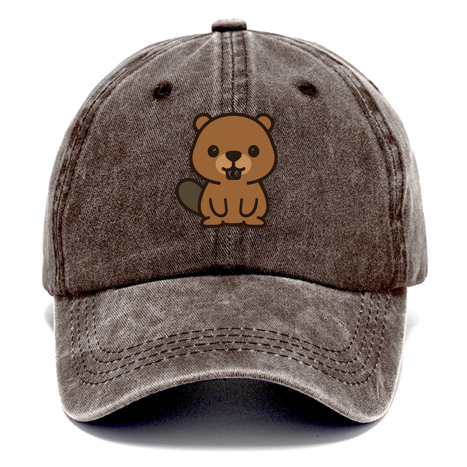Baby Beaver - brown fur, paddle tail, buck teeth, friendly eyes, front-facing, - Classic Cap - Brown