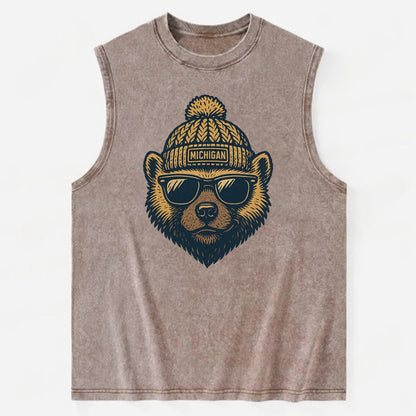 Ann Arbor Wolverine wearing Michigan bea - Vintage Washed Tank - Brown