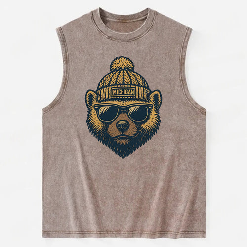 Ann Arbor Wolverine wearing Michigan bea - Vintage Washed Tank
