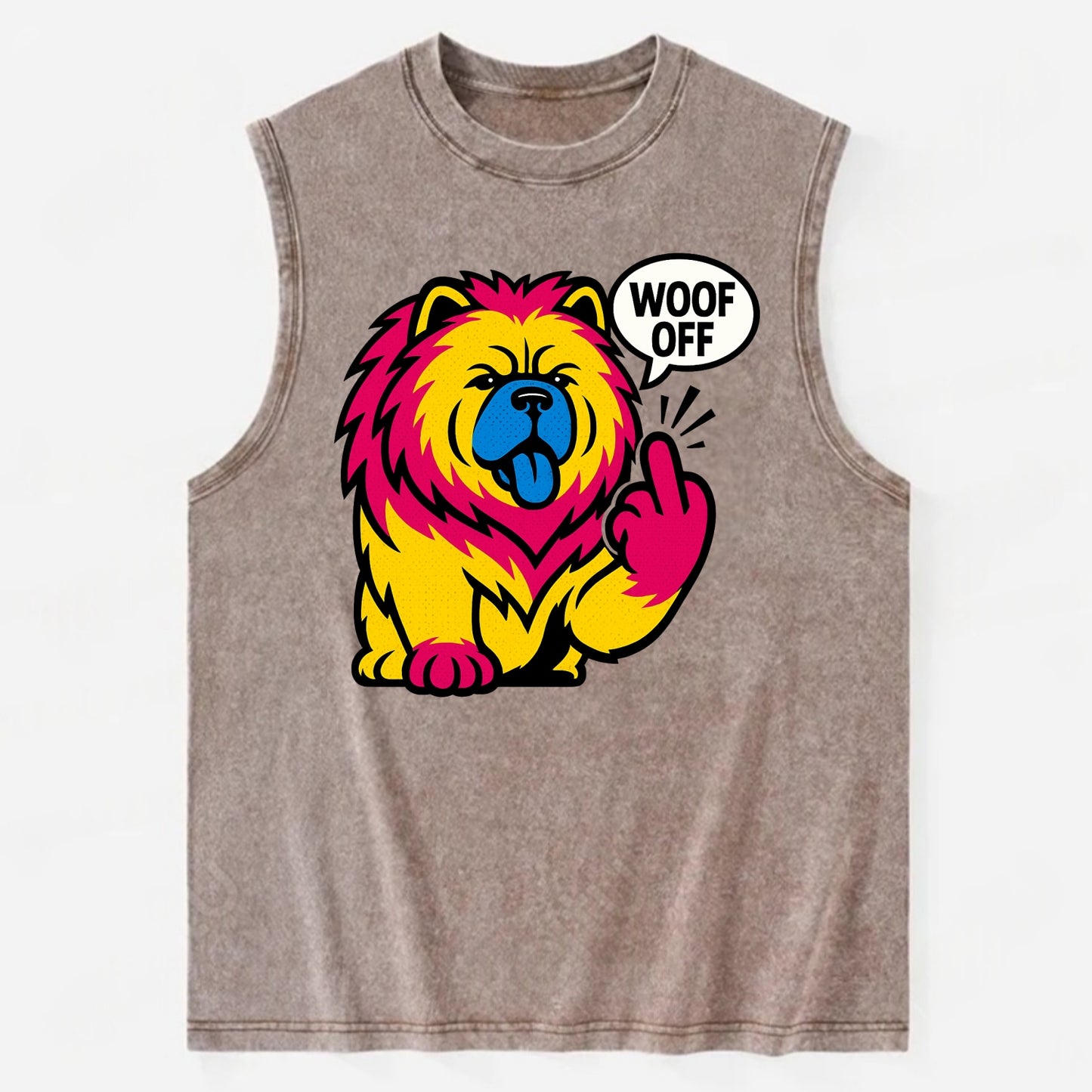 Chow Chow with lion mane and blue-black tongue, fluffy dignified paw up with - Vintage Washed Tank - Brown