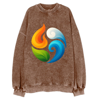 Four Elements Dance - Fire orange, water - Vintage Sweatshirt - Brown