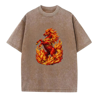 VICTORY BLAZE | Triumphant rearing horse in flames | Achievement celebration | - Vintage T-shirt - Brown