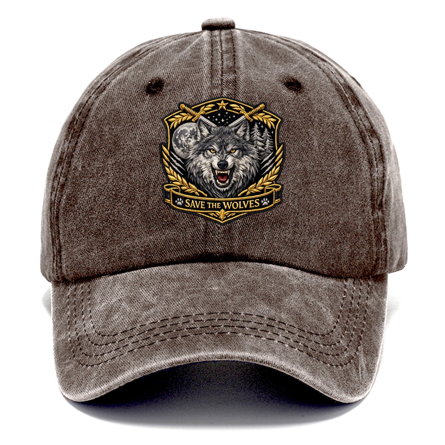 SAVE THE WOLVES - wolf moon in gray , predator protection - Classic Cap - Brown