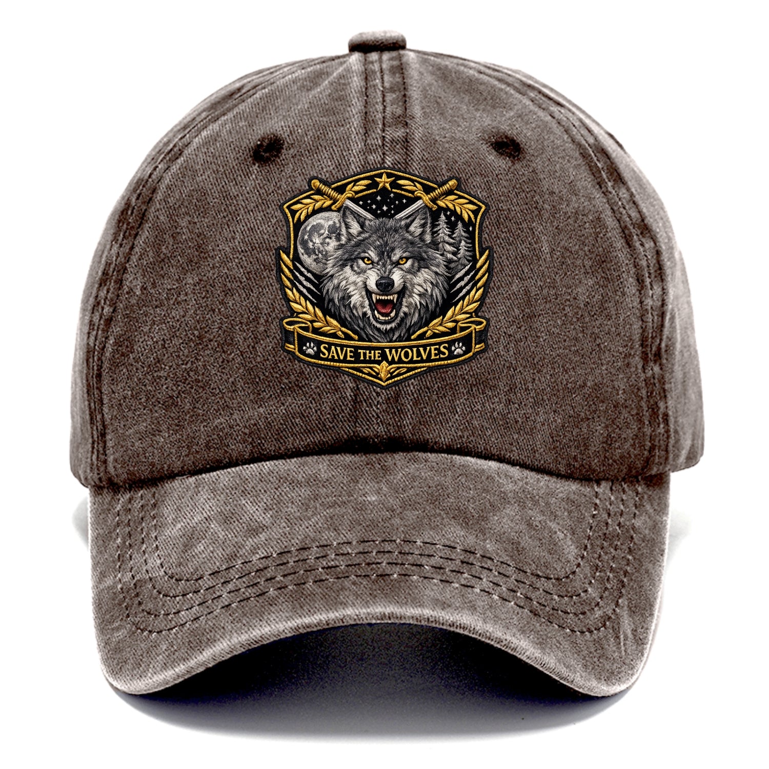 SAVE THE WOLVES - wolf moon in gray , predator protection - Classic Cap - Brown