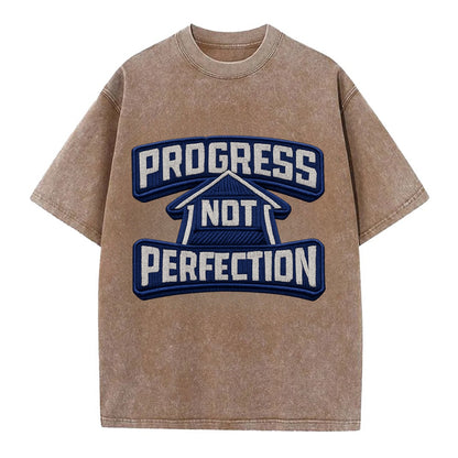 PROGRESS NOT PERFECTION - arrow with text in blue , growth mindset - Vintage T-shirt - Brown
