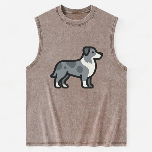 Australian Shepherd - Blue merle flat side profile - Vintage Washed Tank - Brown