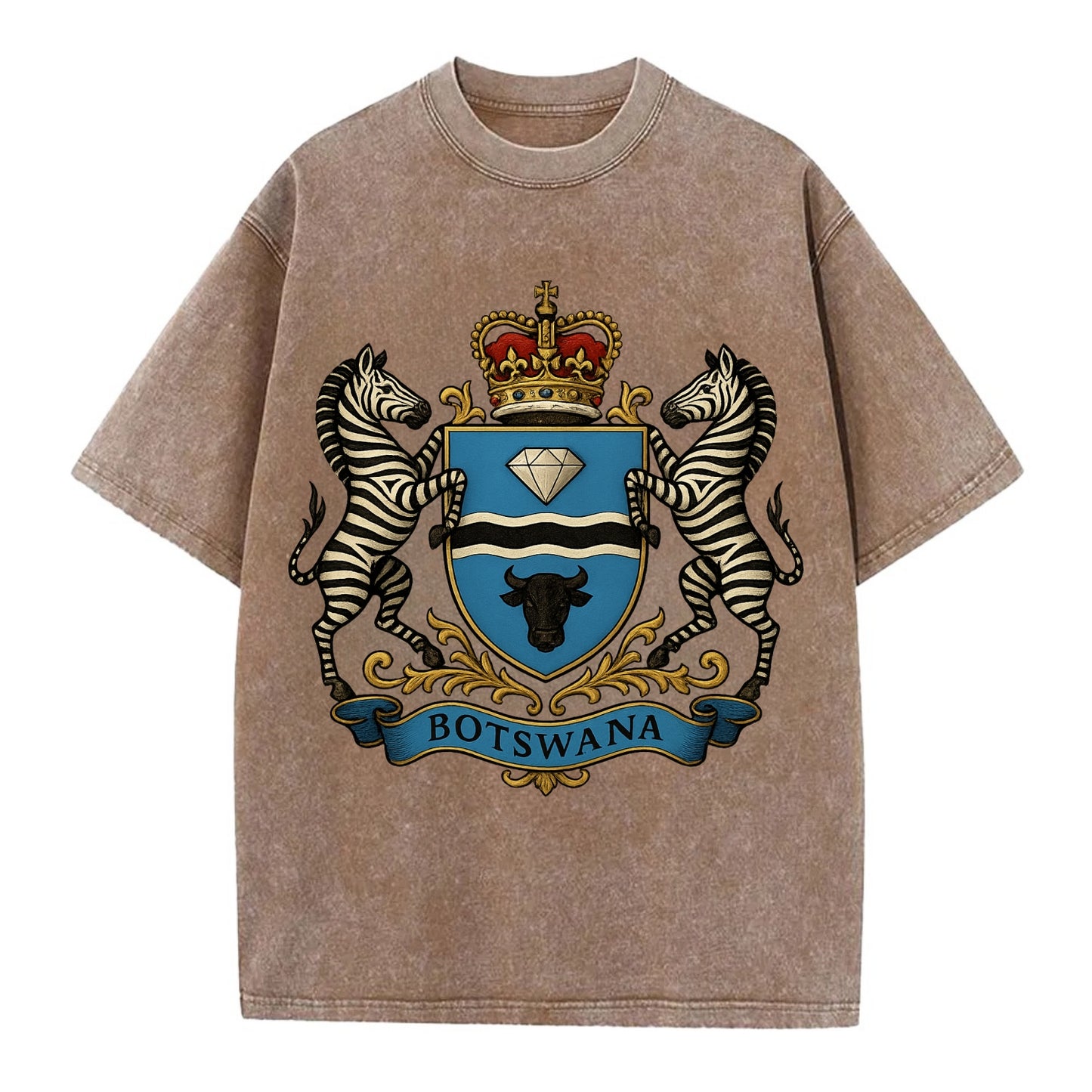 Botswana Heritage Badge  - Vintage T-shirt - Brown