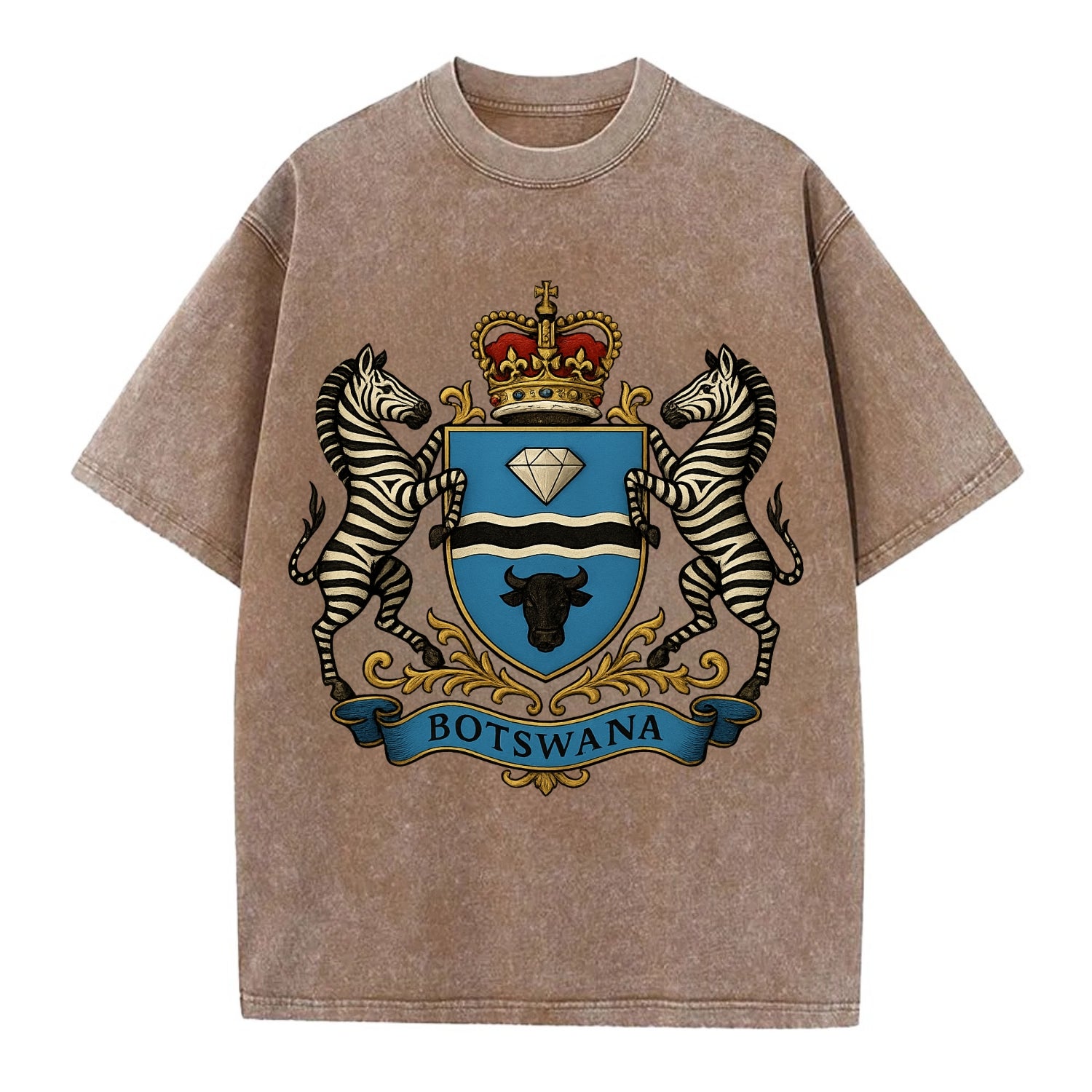 Botswana Heritage Badge  - Vintage T-shirt - Brown