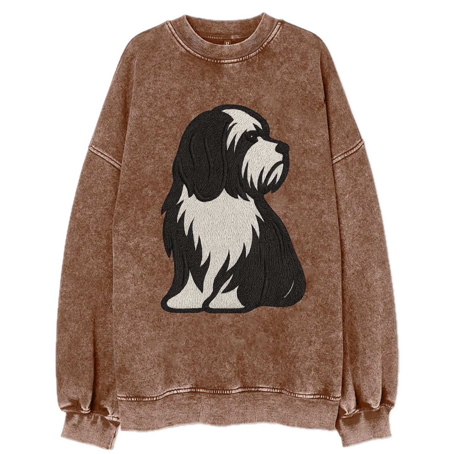 Tibetan Terrier - Black and white long c - Vintage Sweatshirt - Brown