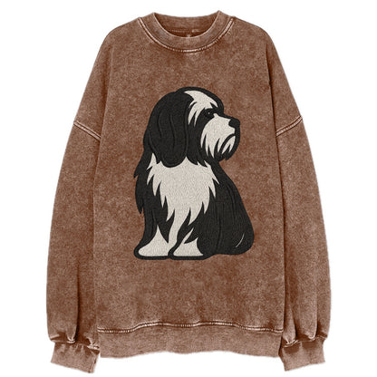 Tibetan Terrier - Black and white long c - Vintage Sweatshirt - Brown