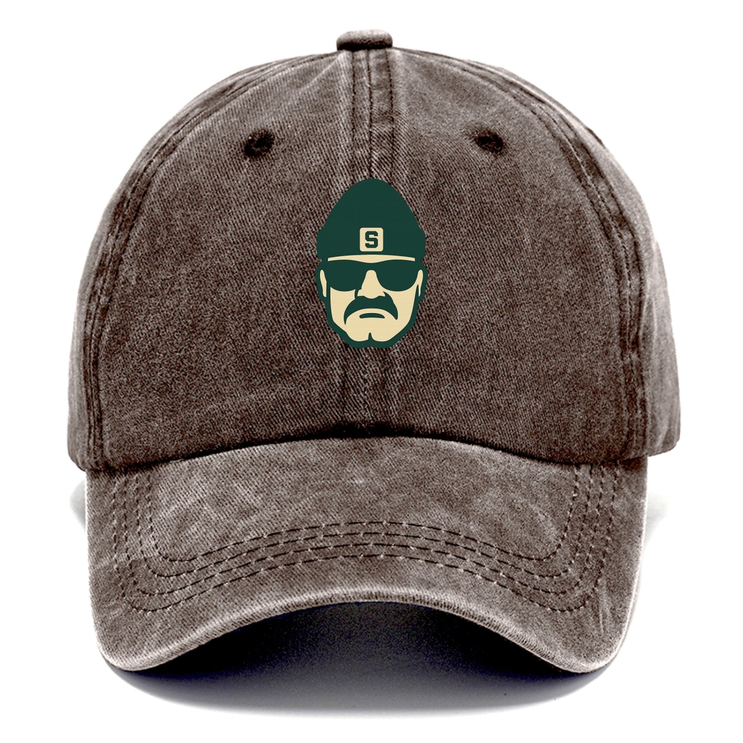East Lansing Spartan wearing Michigan State beanie with S patch - Classic Cap - Brown