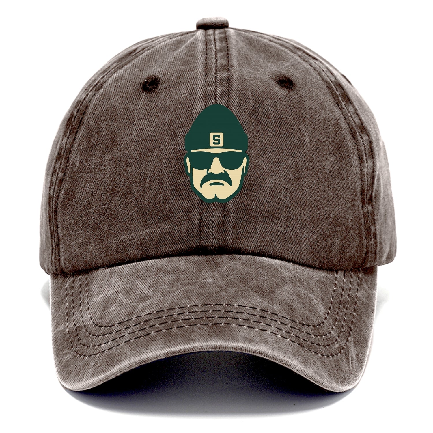 East Lansing Spartan wearing Michigan State beanie with S patch - Classic Cap - Brown
