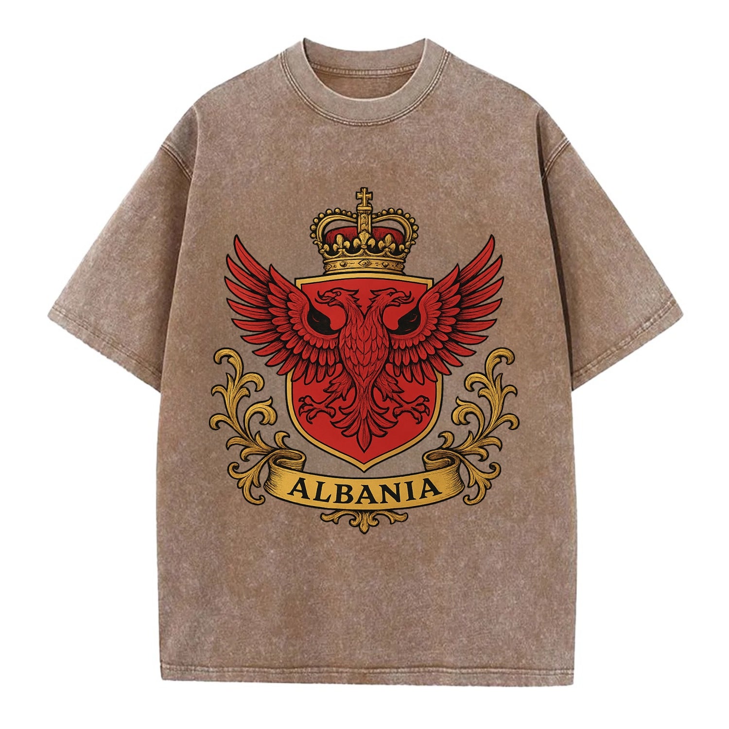 Albania Heritage Badge  - Vintage T-shirt - Brown