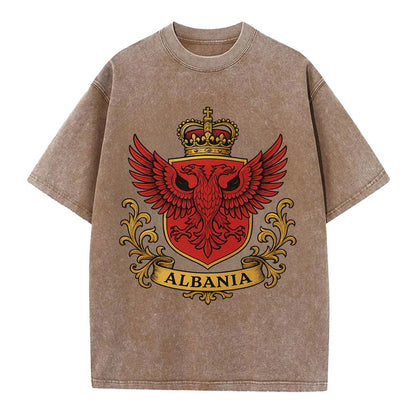 Albania Heritage Badge  - Vintage T-shirt - Brown