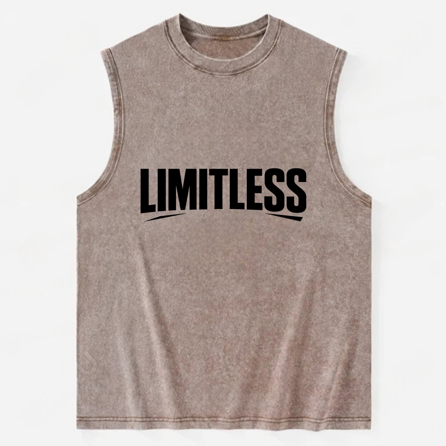 Bold typography design - "LIMITLESS" - no boundaries, infinite potential - Vintage Washed Tank - Brown