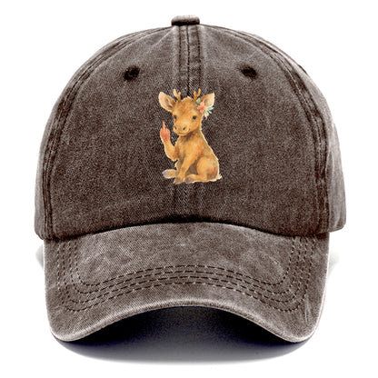 baby moose with adorable tiny antlers, one hoof raised in attitude - Classic Cap - Brown