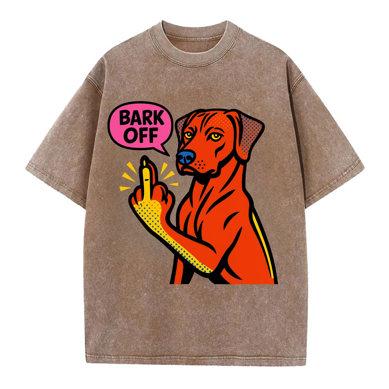 Rhodesian Ridgeback with distinctive ridge on back, athletic muscular paw up - Vintage T-shirt - Brown