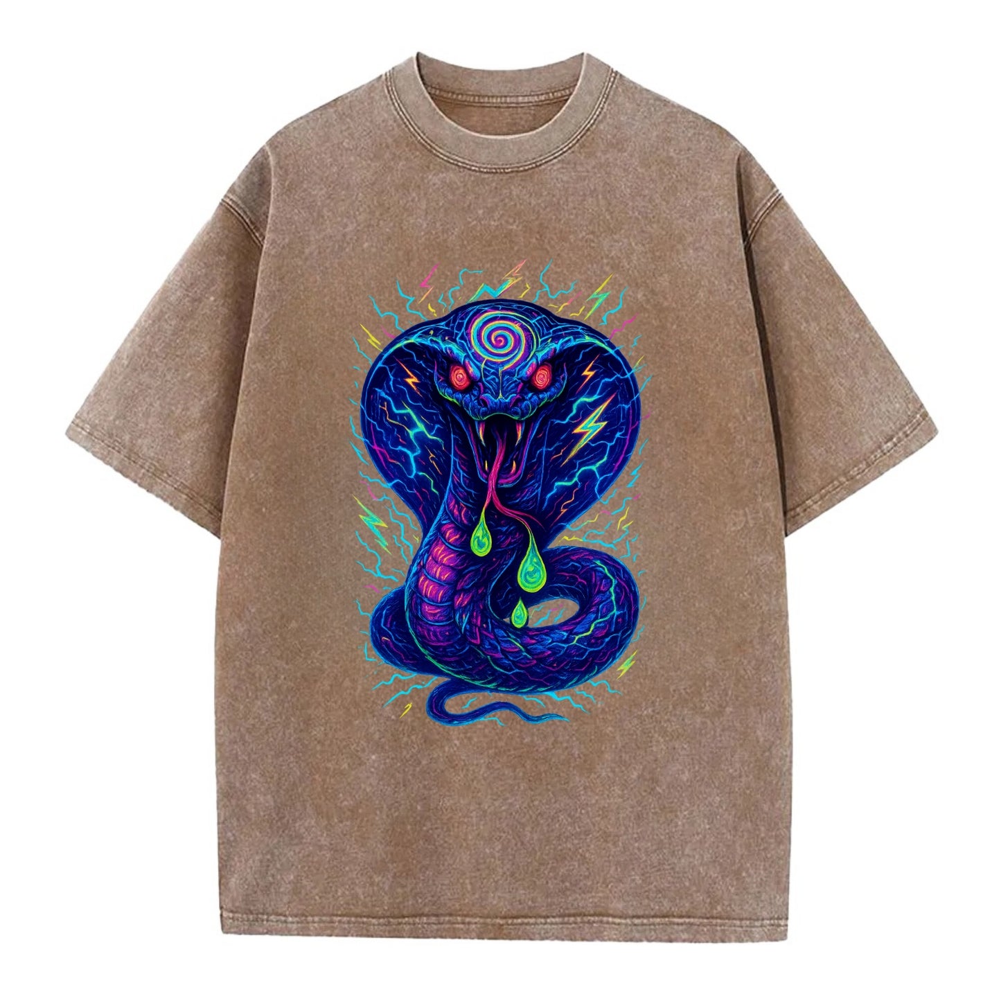 Mesmerizing cobra with hypnotic spiral patterns in the hood, scales that shimmer - Vintage T-shirt - Brown