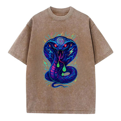 Mesmerizing cobra with hypnotic spiral patterns in the hood, scales that shimmer - Vintage T-shirt - Brown
