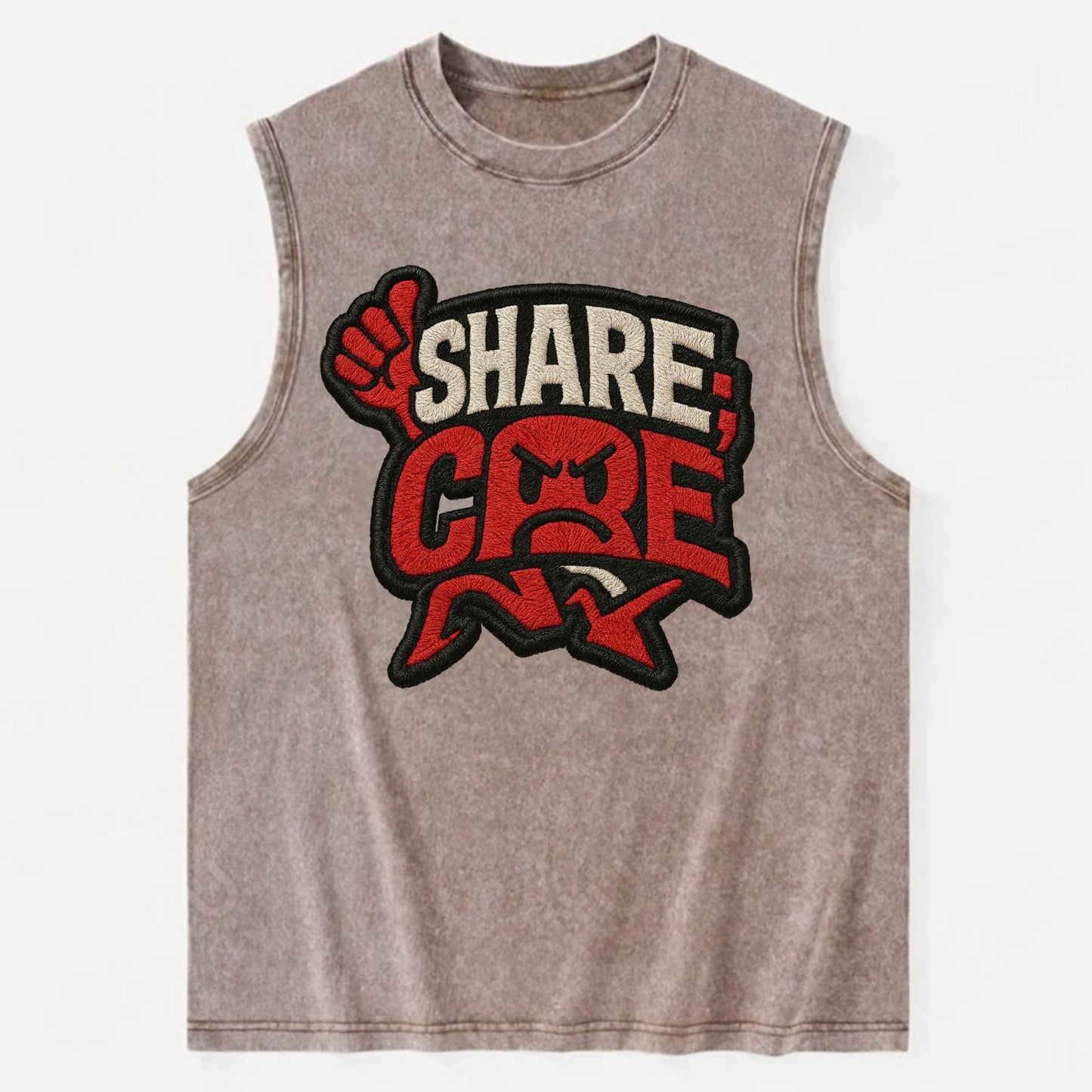 SHARE;CARE TOO MUCH Oversharer Green Hat - Vintage Washed Tank - Brown