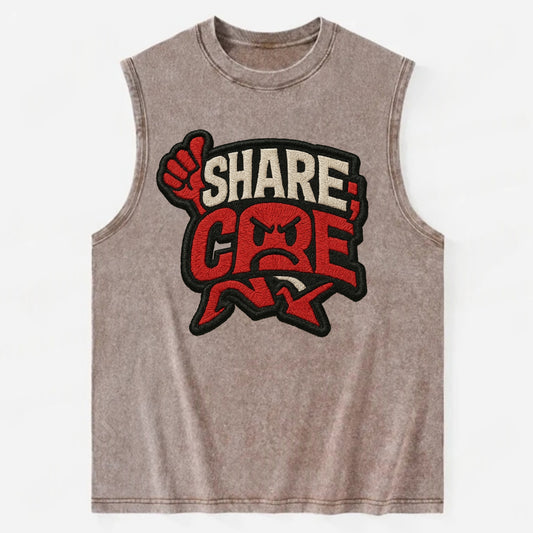 SHARE;CARE TOO MUCH Oversharer Green Hat - Vintage Washed Tank - Brown