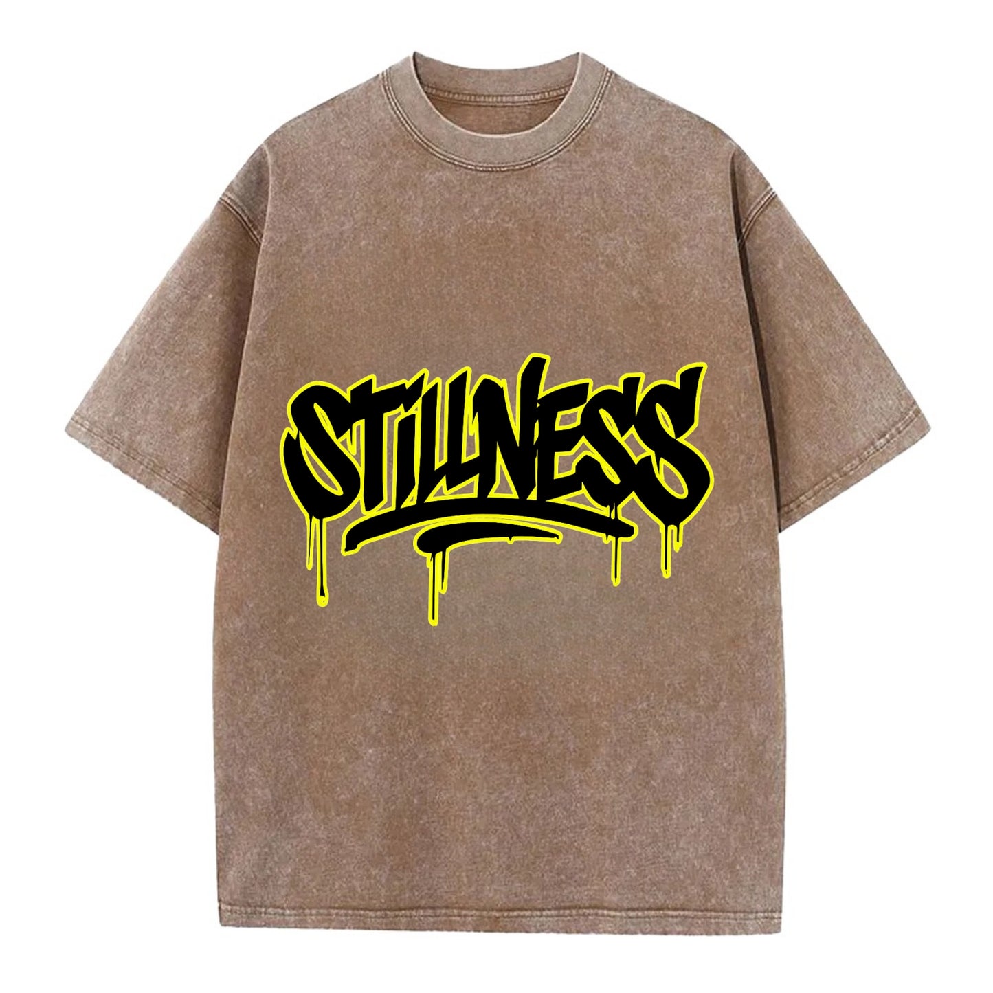 Bold typography design - "STILLNESS" - quiet power, peaceful presence - Vintage T-shirt - Brown