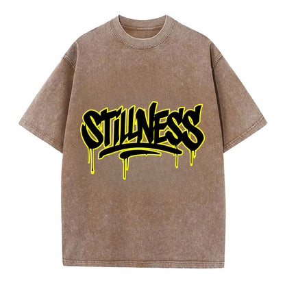 Bold typography design - "STILLNESS" - quiet power, peaceful presence - Vintage T-shirt - Brown
