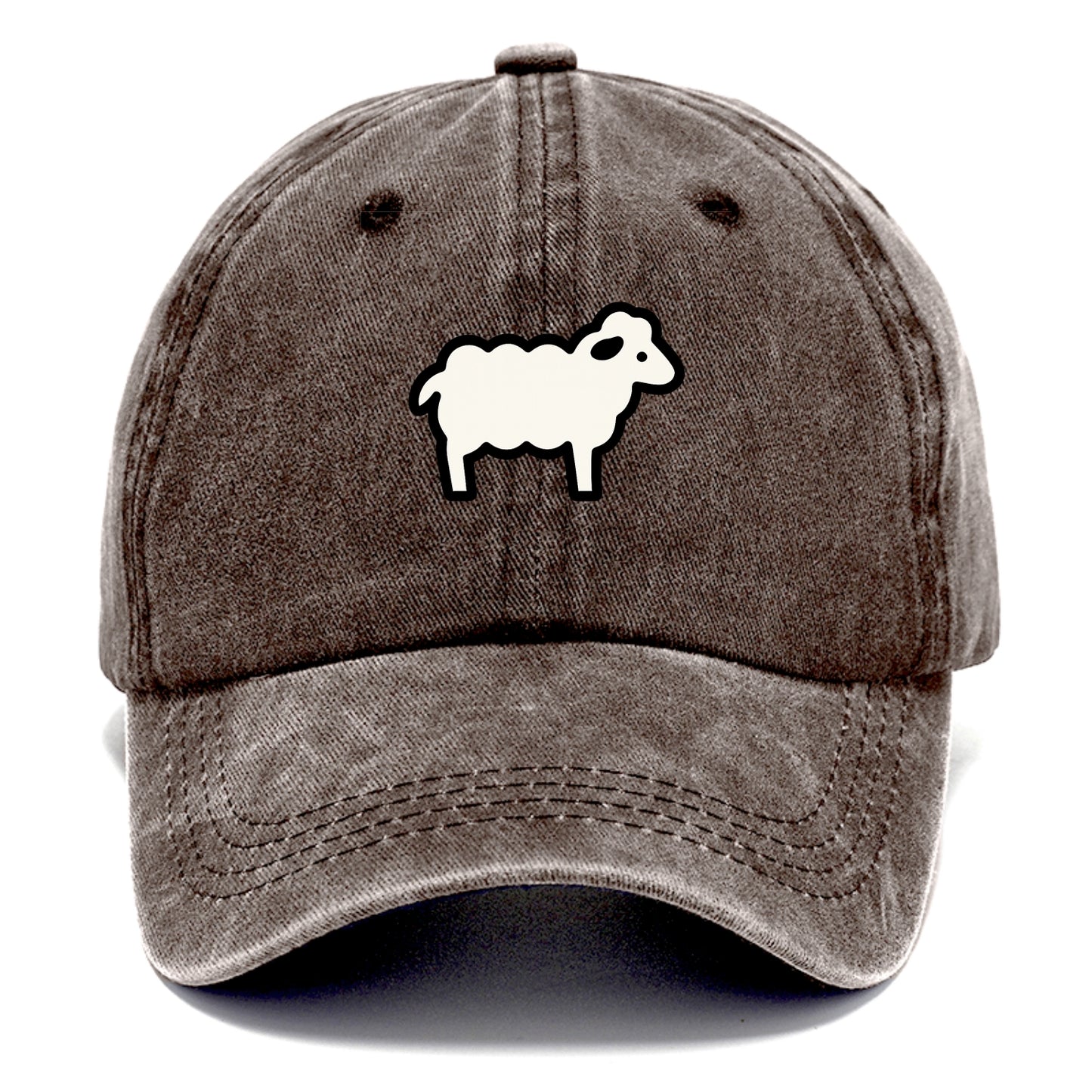 Sheep - White fluffy wool flat side profile - Classic Cap - Brown
