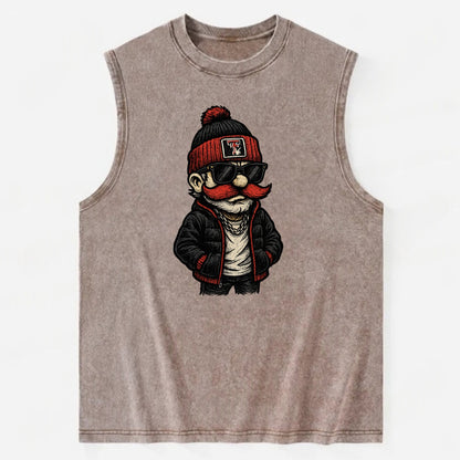 Lubbock Raider wearing Texas Tech beanie with guns up patch - Vintage Washed Tank - Brown