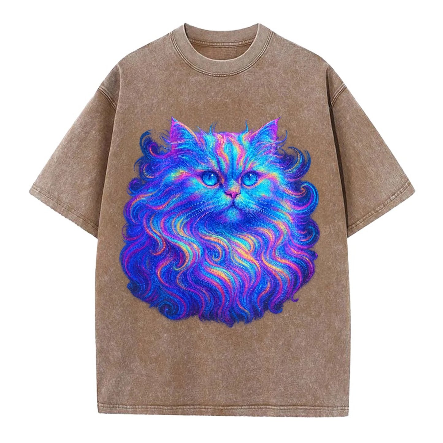 Luxurious Persian cat with flowing fur that refracts into rainbow prisms, soft - Vintage T-shirt - Brown