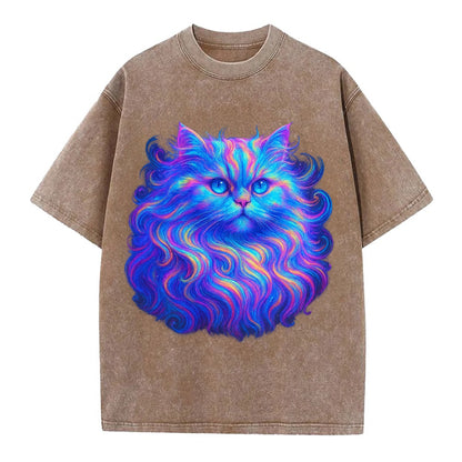 Luxurious Persian cat with flowing fur that refracts into rainbow prisms, soft - Vintage T-shirt - Brown