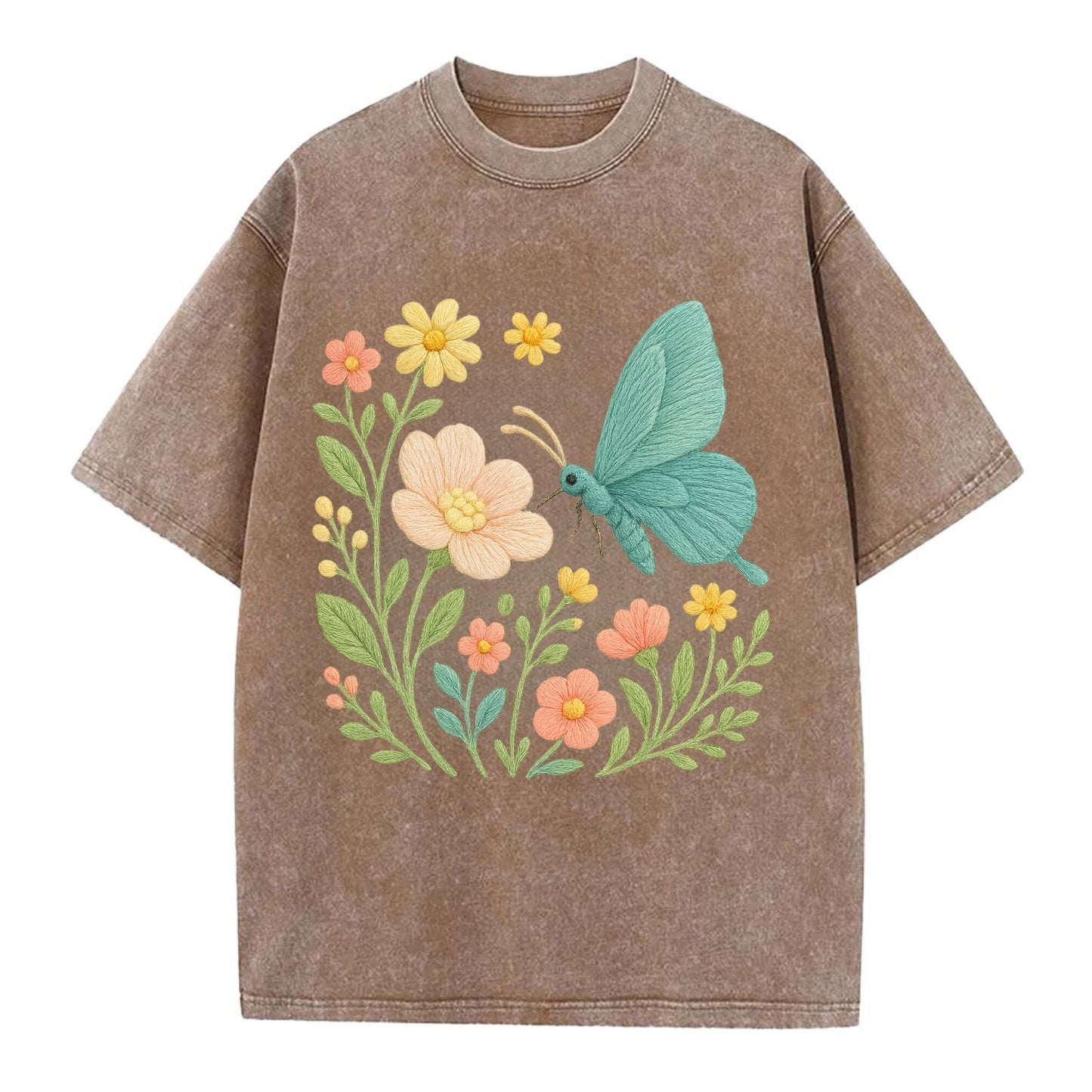 Mint Night Butterfly - Vintage T-shirt - Brown