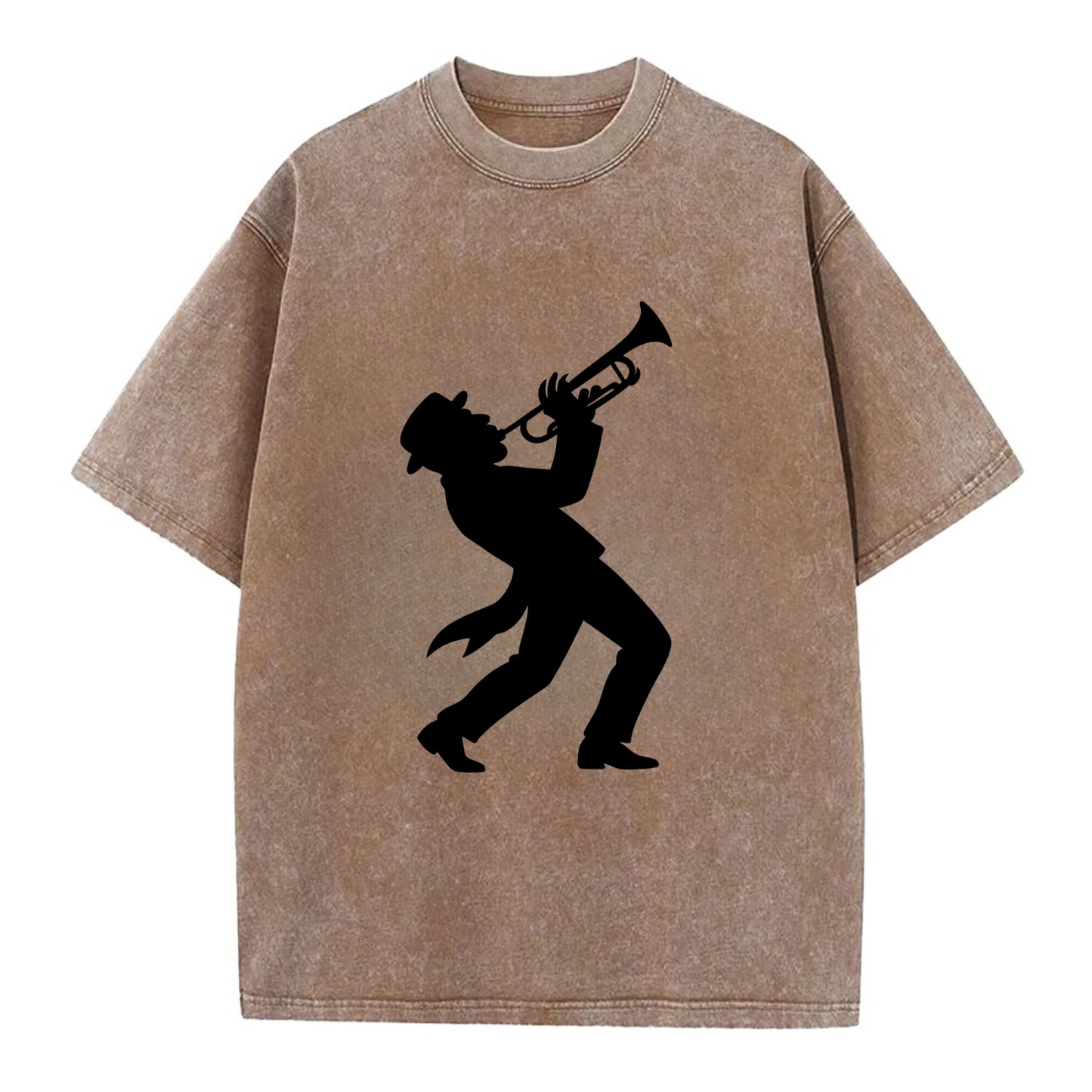 Trumpet player hitting high note - Vintage T-shirt - Brown