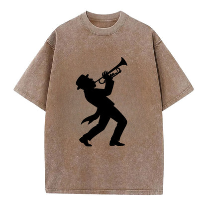 Trumpet player hitting high note - Vintage T-shirt - Brown