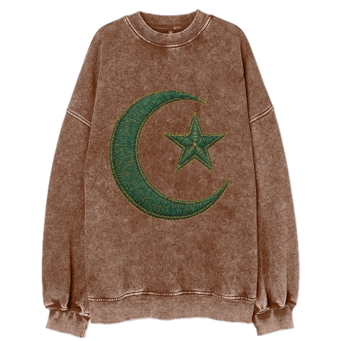 Crescent Moon and Star - Vintage Sweatshirt - Brown