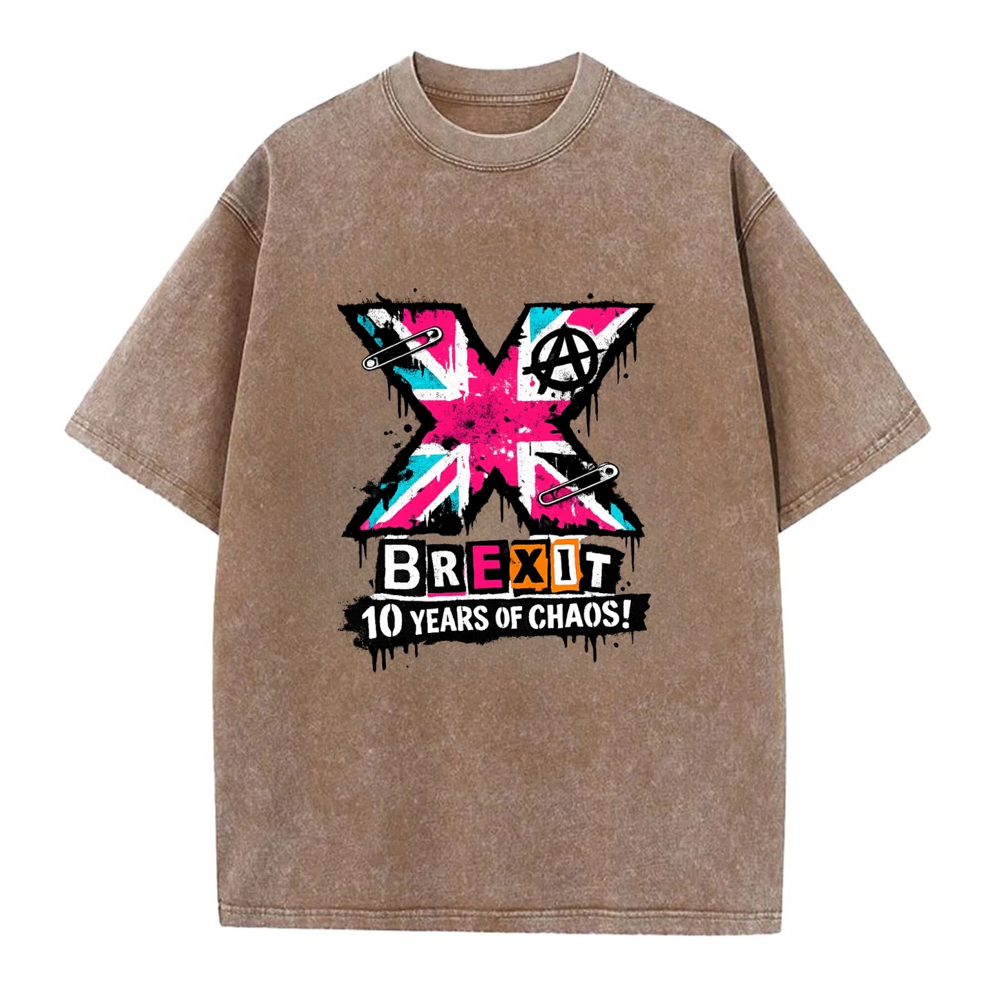 X YEARS | Roman numeral X massive | Union Jack fill pattern | Bold statement - Vintage T-shirt - Brown