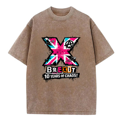 X YEARS | Roman numeral X massive | Union Jack fill pattern | Bold statement - Vintage T-shirt - Brown