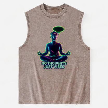 Peaceful floating figure with empty thought bubble - "no thoughts just vibes" - Vintage Washed Tank - Brown