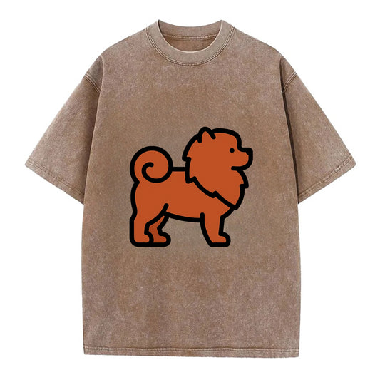 Chow Chow - Red fluffy flat side profile - Vintage T-shirt - Brown