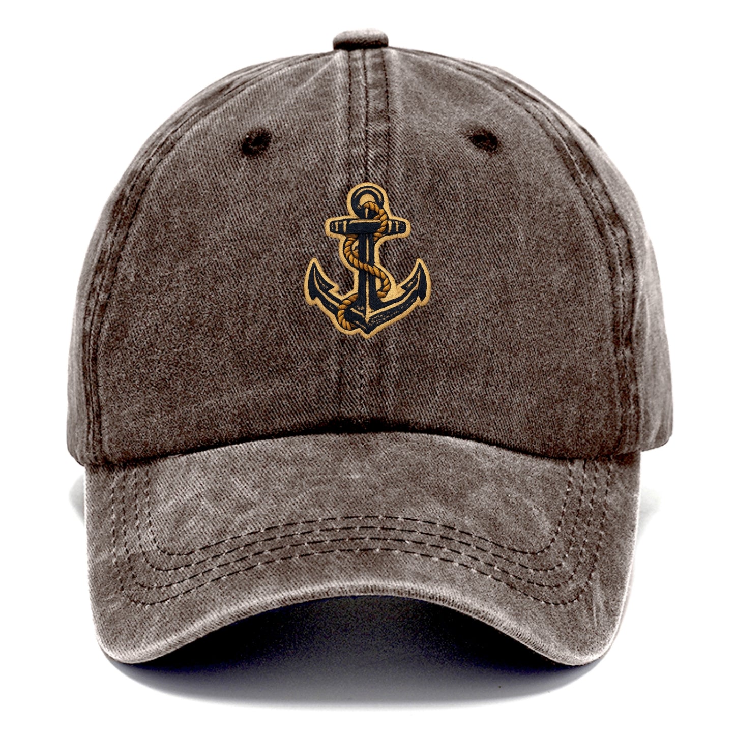 ANCHOR ROPE - classic anchor with rope in navy and gold , sailor - Classic Cap - Brown