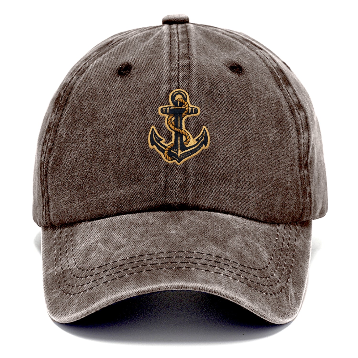 ANCHOR ROPE - classic anchor with rope in navy and gold , sailor - Classic Cap - Brown