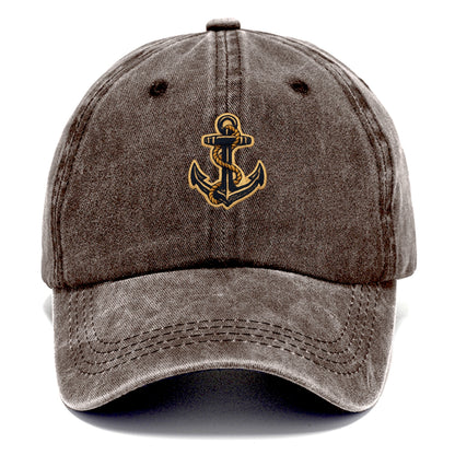 ANCHOR ROPE - classic anchor with rope in navy and gold , sailor - Classic Cap - Brown