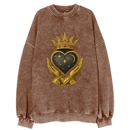 Hammered bronze warrior crown anchoring a dark steel heart with shield-bearing - Vintage Sweatshirt - Brown