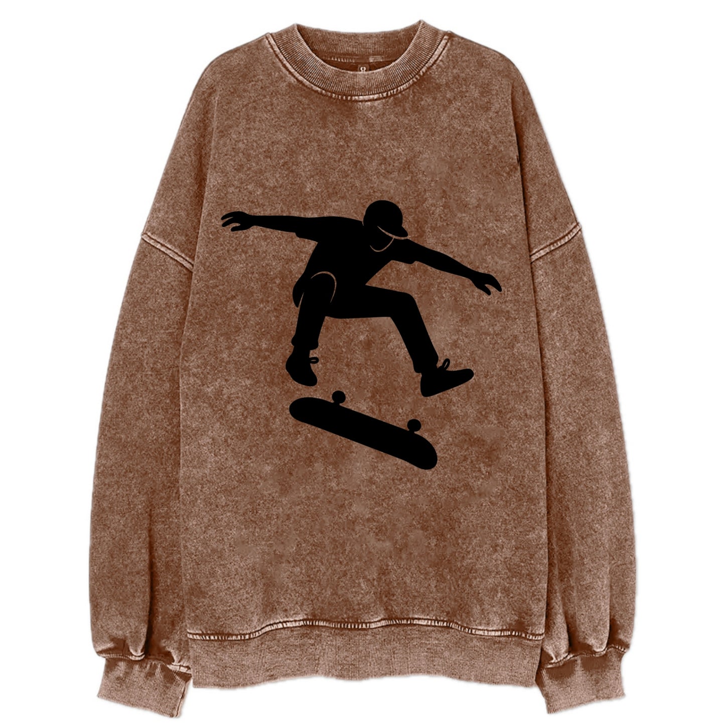 Skateboarder doing kickflip trick - Vintage Sweatshirt - Brown