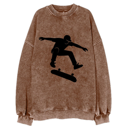 Skateboarder doing kickflip trick - Vintage Sweatshirt - Brown