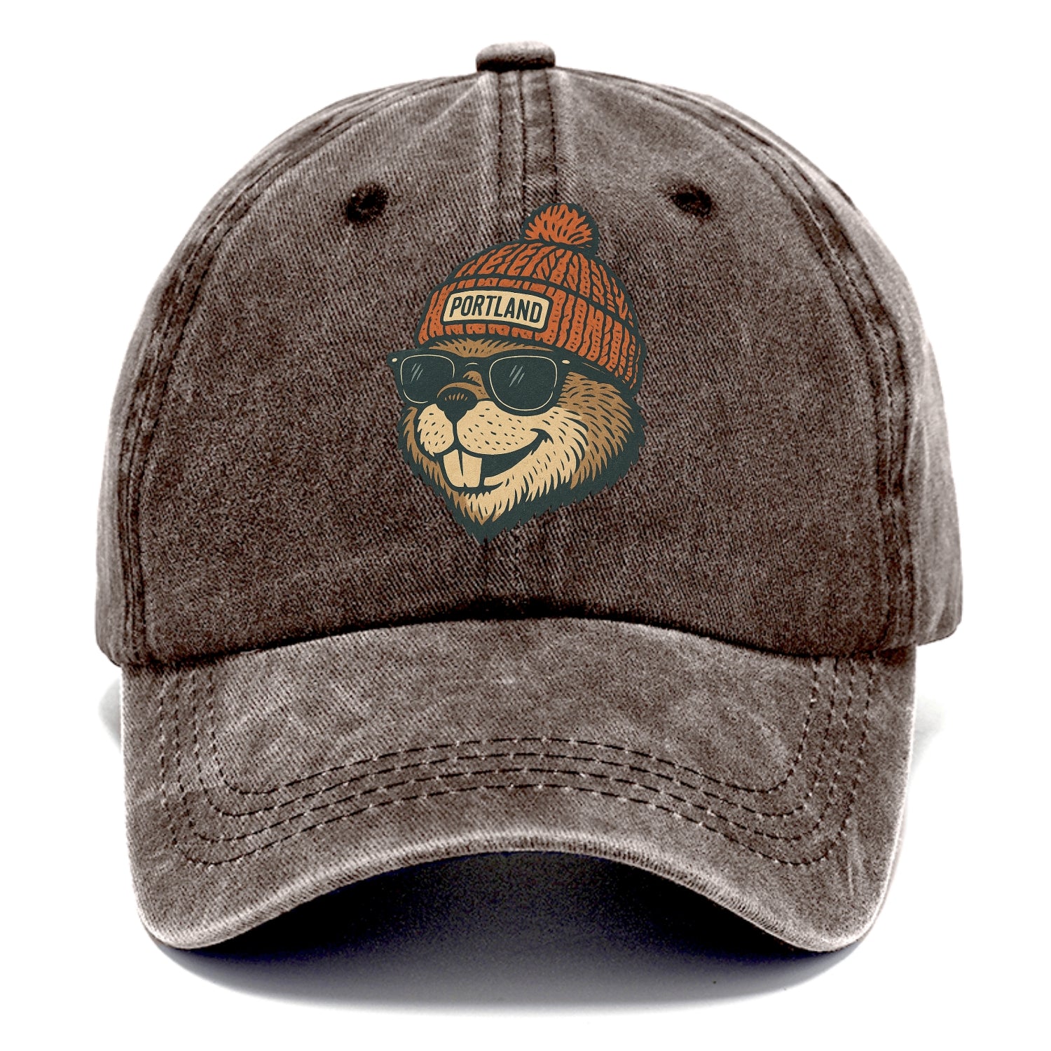 Oregon Beaver wearing Portland beanie with pom pom and wayfarer sunglasses - Classic Cap - Brown